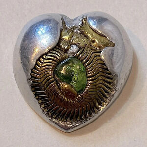 One-of-a-kind Lee Benner Mixed Metal Pocket Heart Brooch-Signed